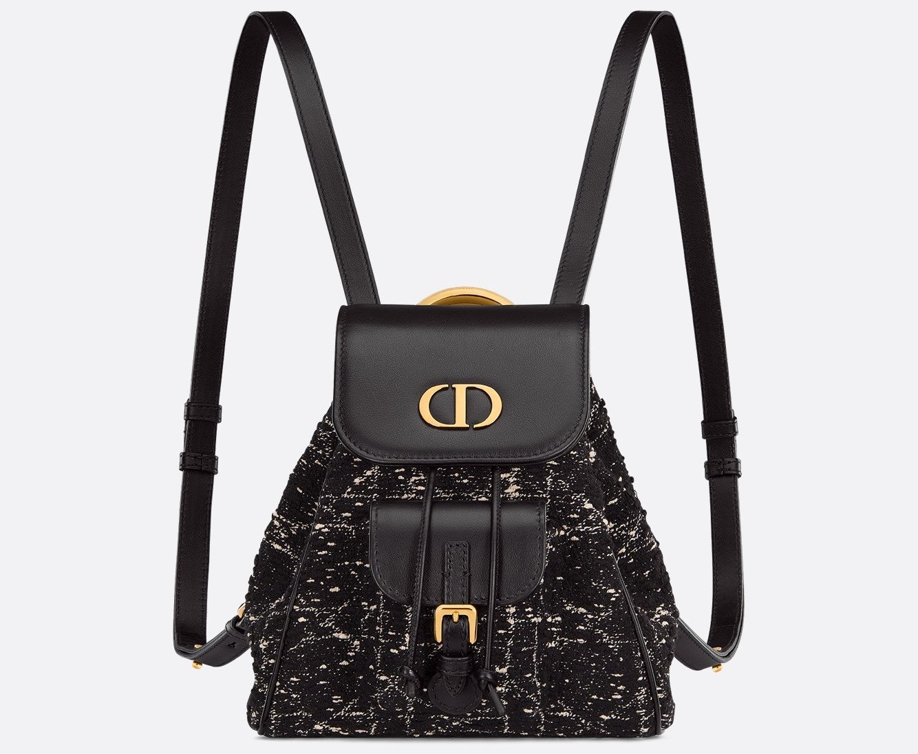 Small Dior Caro Backpack - Black Tweed with White Cannage Motif 1 Small Dior Caro Backpack - Black Tweed with White Cannage Motif 1