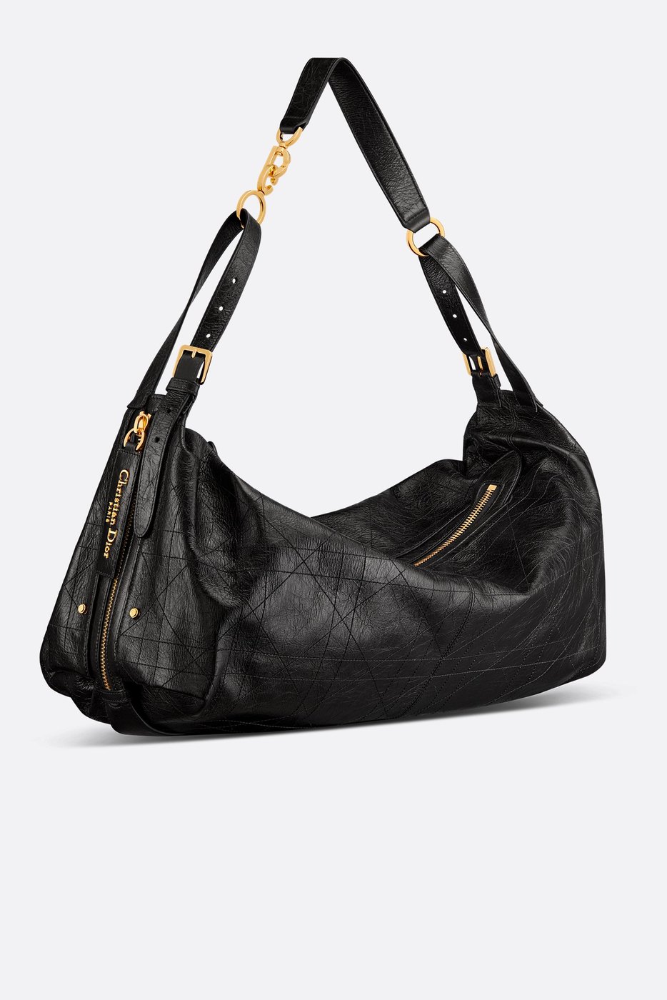 Large D-Journey Bag in Crinkled Calfskin - Black Flat Macrocannage 1 Large D-Journey Bag in Crinkled Calfskin - Black Flat Macrocannage 1