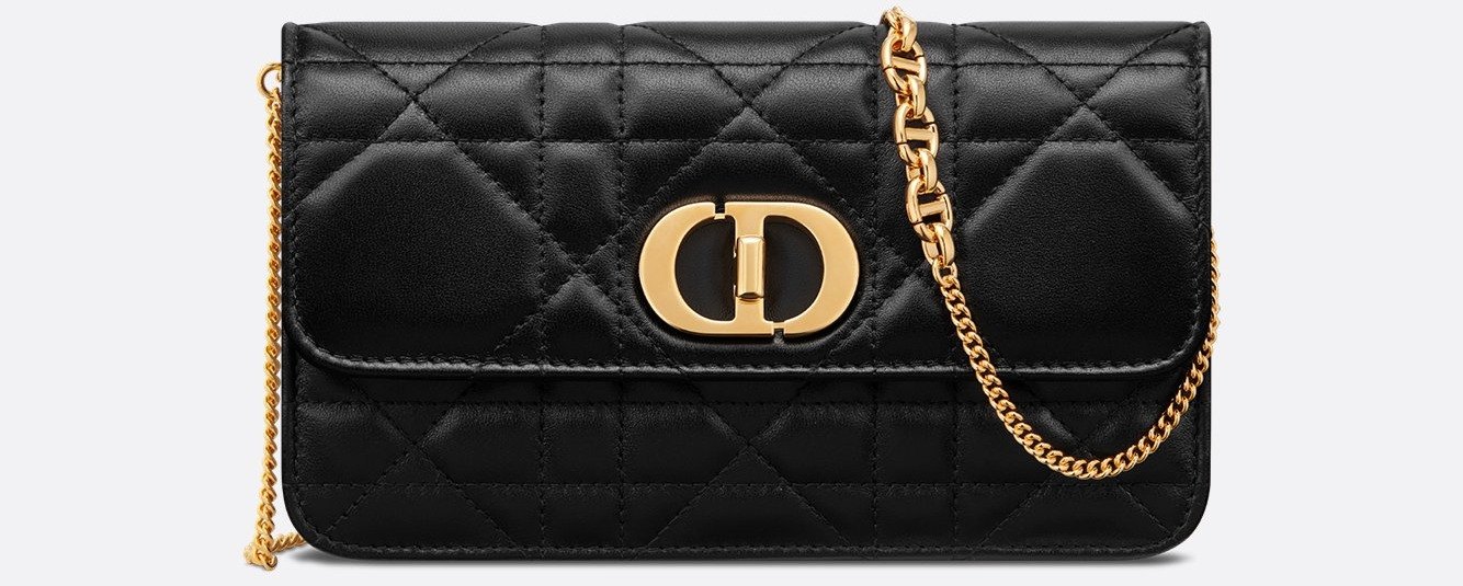 Miss Caro Pouch with Chain - Black Macrocannage Lambskin 1 Miss Caro Pouch with Chain - Black Macrocannage Lambskin 1
