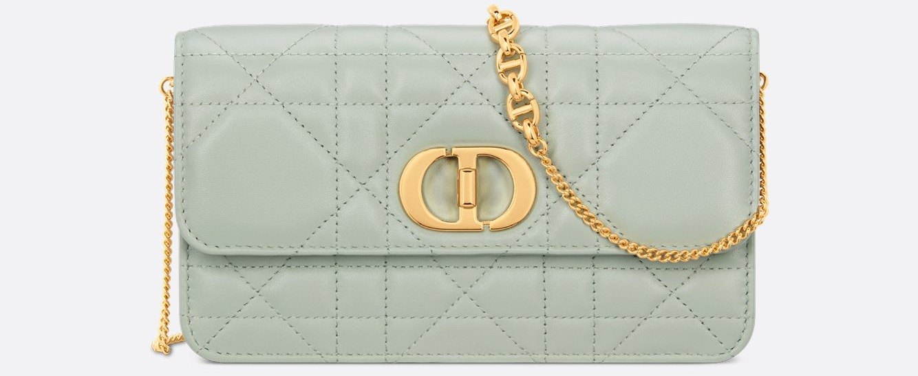 Miss Caro Pouch with Chain - Pistachio Green Macrocannage Lambskin 1 Miss Caro Pouch with Chain - Pistachio Green Macrocannage Lambskin 1