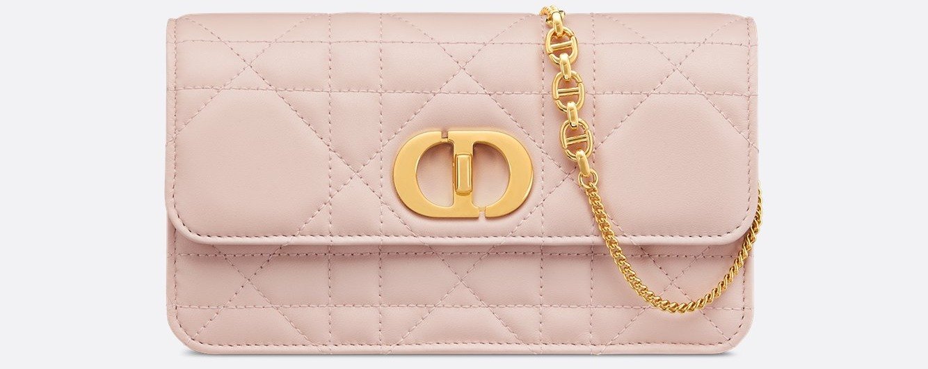 Miss Caro Pouch with Chain - Powder Pink Macrocannage Lambskin 1 Miss Caro Pouch with Chain - Powder Pink Macrocannage Lambskin 1