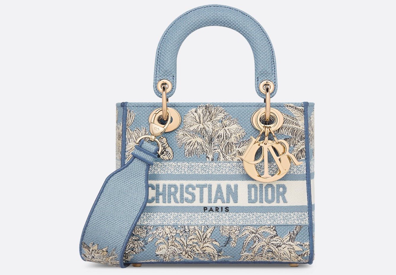 Dioriviera Small Lady D-Lite Bag - Celestial Blue and White Toile de Jouy Palms Embroidery 1 Dioriviera Small Lady D-Lite Bag - Celestial Blue and White Toile de Jouy Palms Embroidery 1