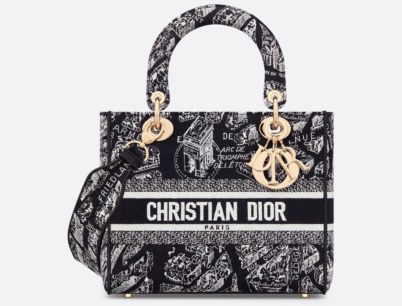 Medium Lady D-Lite Bag - Black and White Plan de Paris Embroidery 1 Medium Lady D-Lite Bag - Black and White Plan de Paris Embroidery 1