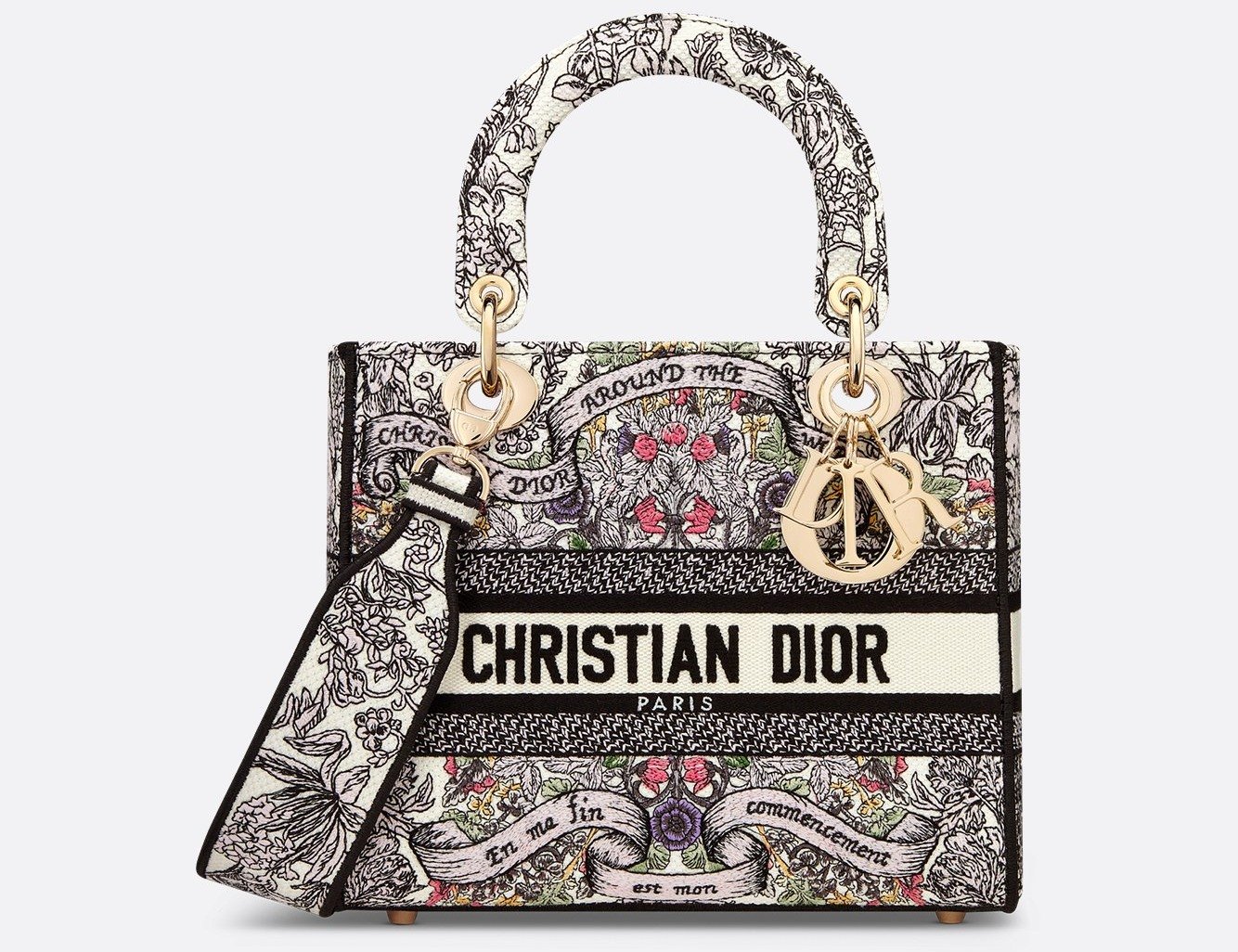 Medium Lady D-Lite Bag - Latte Embroidery with Multicolor Dior Around the World Motif 1 Medium Lady D-Lite Bag - Latte Embroidery with Multicolor Dior Around the World Motif 1