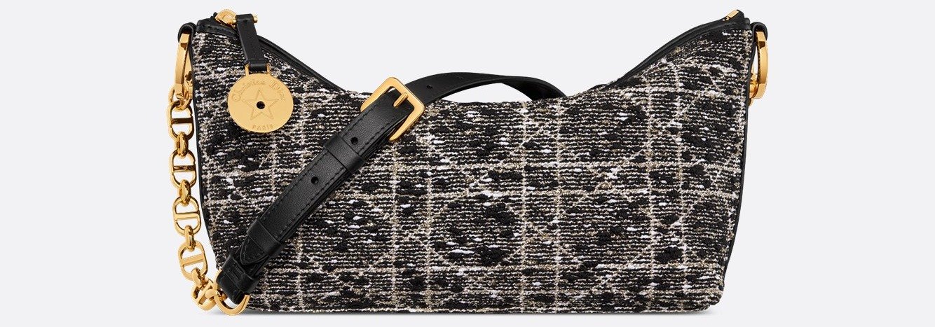 Diorstar Hobo Bag with Chain - Black Tweed with Cannage Motif in Gold-Tone Metallic Thread 1 Diorstar Hobo Bag with Chain - Black Tweed with Cannage Motif in Gold-Tone Metallic Thread 1