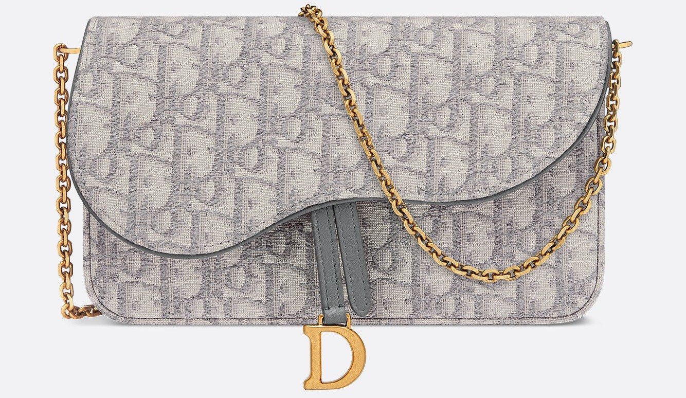 Medium Saddle Pouch with Chain - Gray Dior Oblique Jacquard 1 Medium Saddle Pouch with Chain - Gray Dior Oblique Jacquard 1