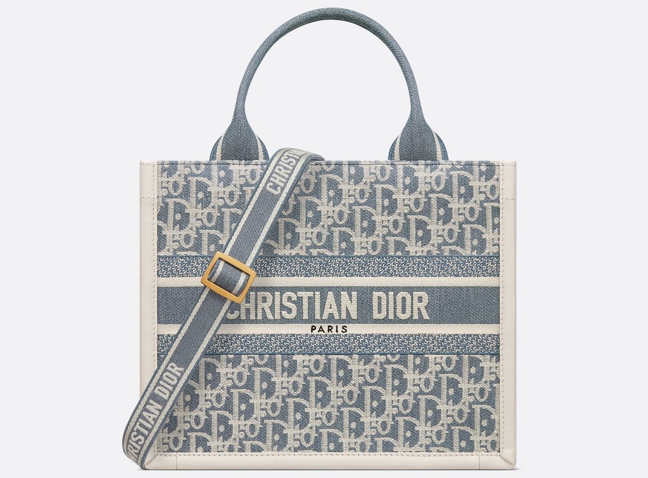 Small Dior Book Tote - Blue Dior Oblique Chambray Embroidery and Latte Calfskin (26.5 x 22 x 14 cm) 1 Small Dior Book Tote - Blue Dior Oblique Chambray Embroidery and Latte Calfskin (26.5 x 22 x 14 cm) 1