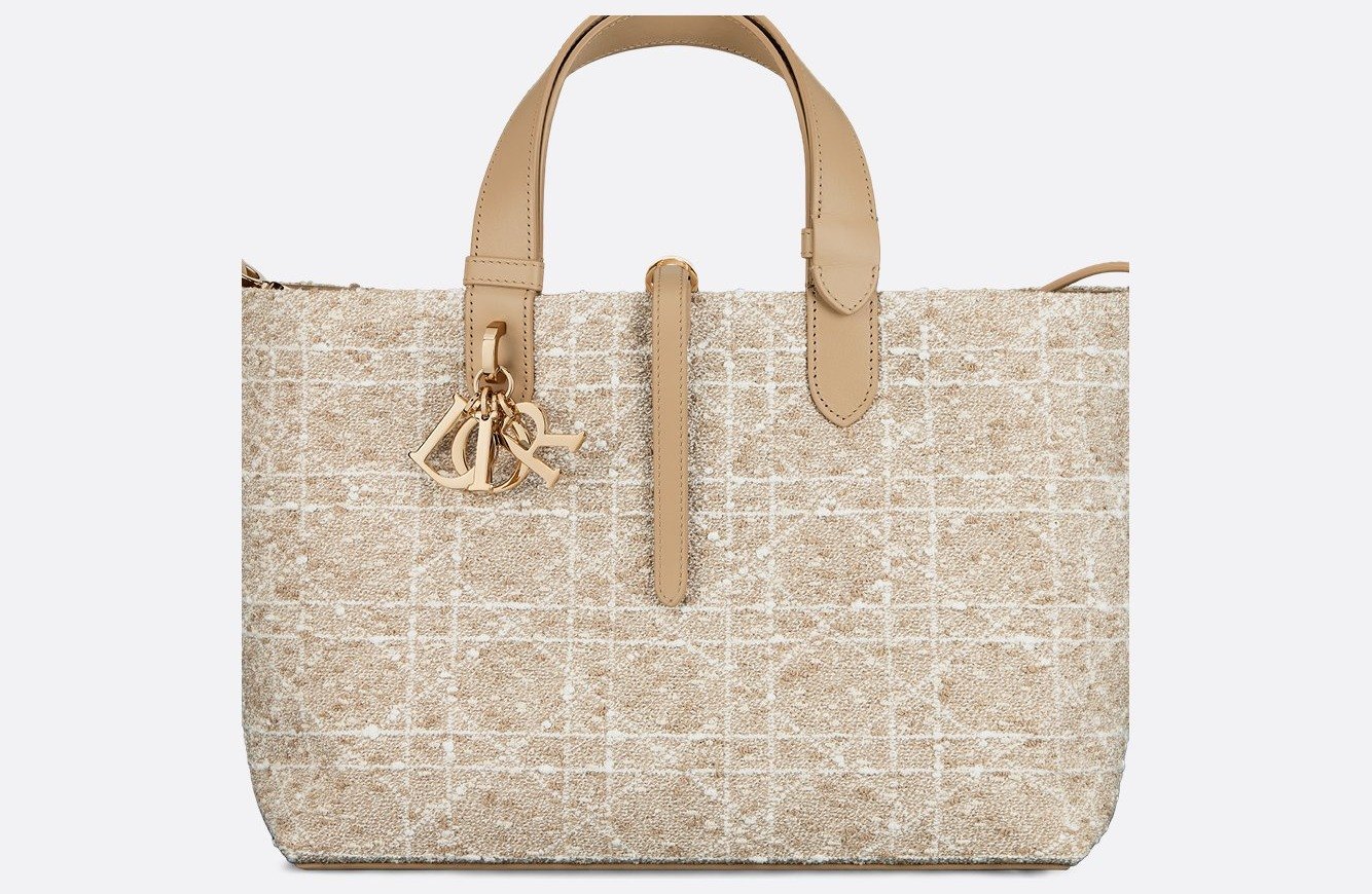 Medium Dior Toujours Bag - Light Biscuit Tweed with White Cannage Motif 1 Medium Dior Toujours Bag - Light Biscuit Tweed with White Cannage Motif 1