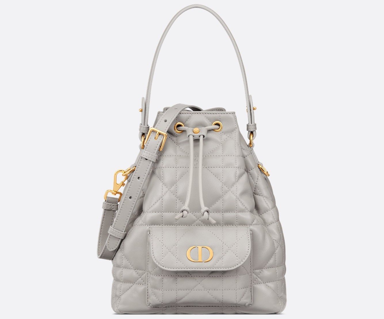 Small Dior Caro Bucket Bag - Gray Macrocannage Lambskin 1 Small Dior Caro Bucket Bag - Gray Macrocannage Lambskin 1