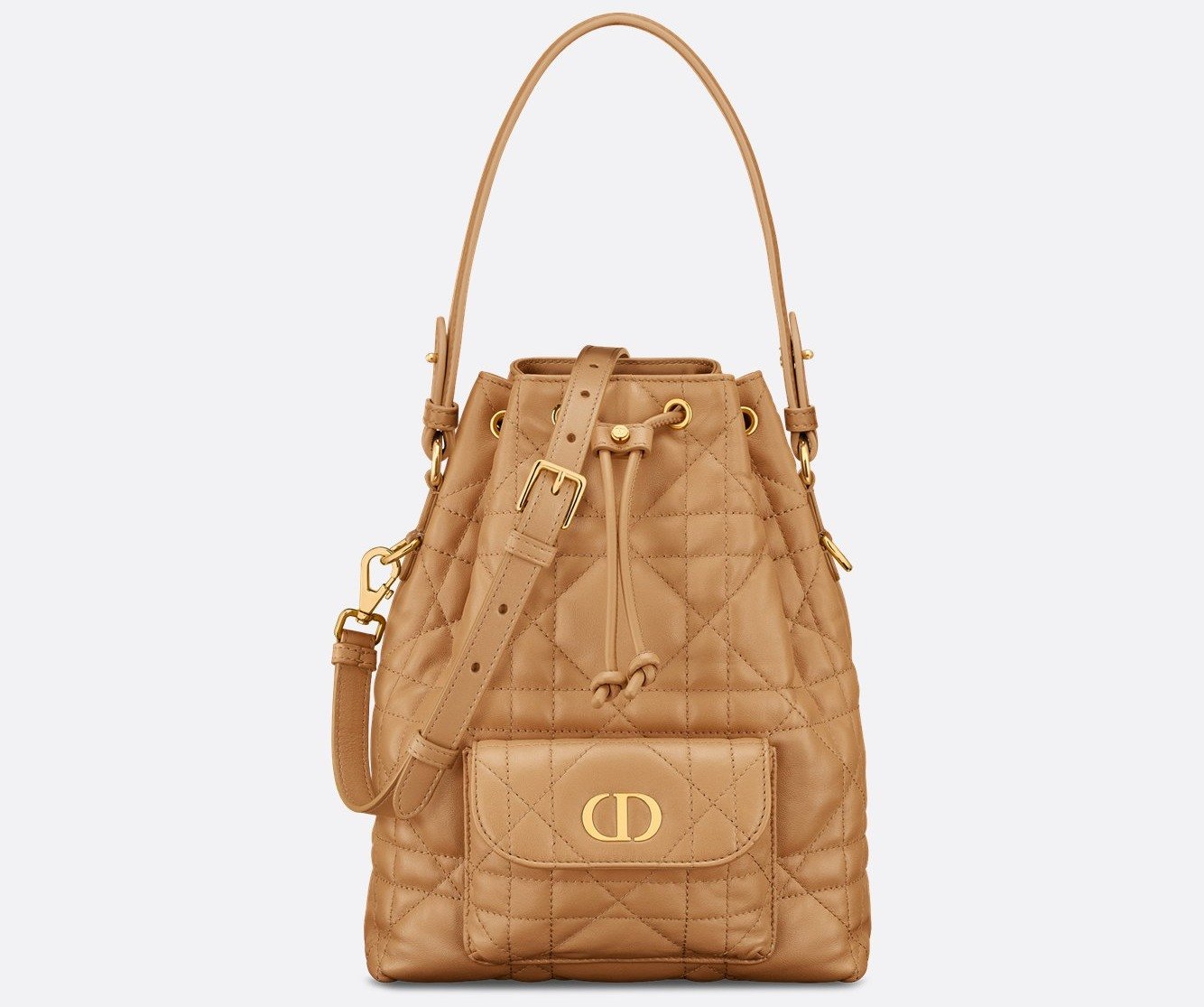 Small Dior Caro Bucket Bag - Light Gold-Tone Macrocannage Lambskin 1 Small Dior Caro Bucket Bag - Light Gold-Tone Macrocannage Lambskin 1