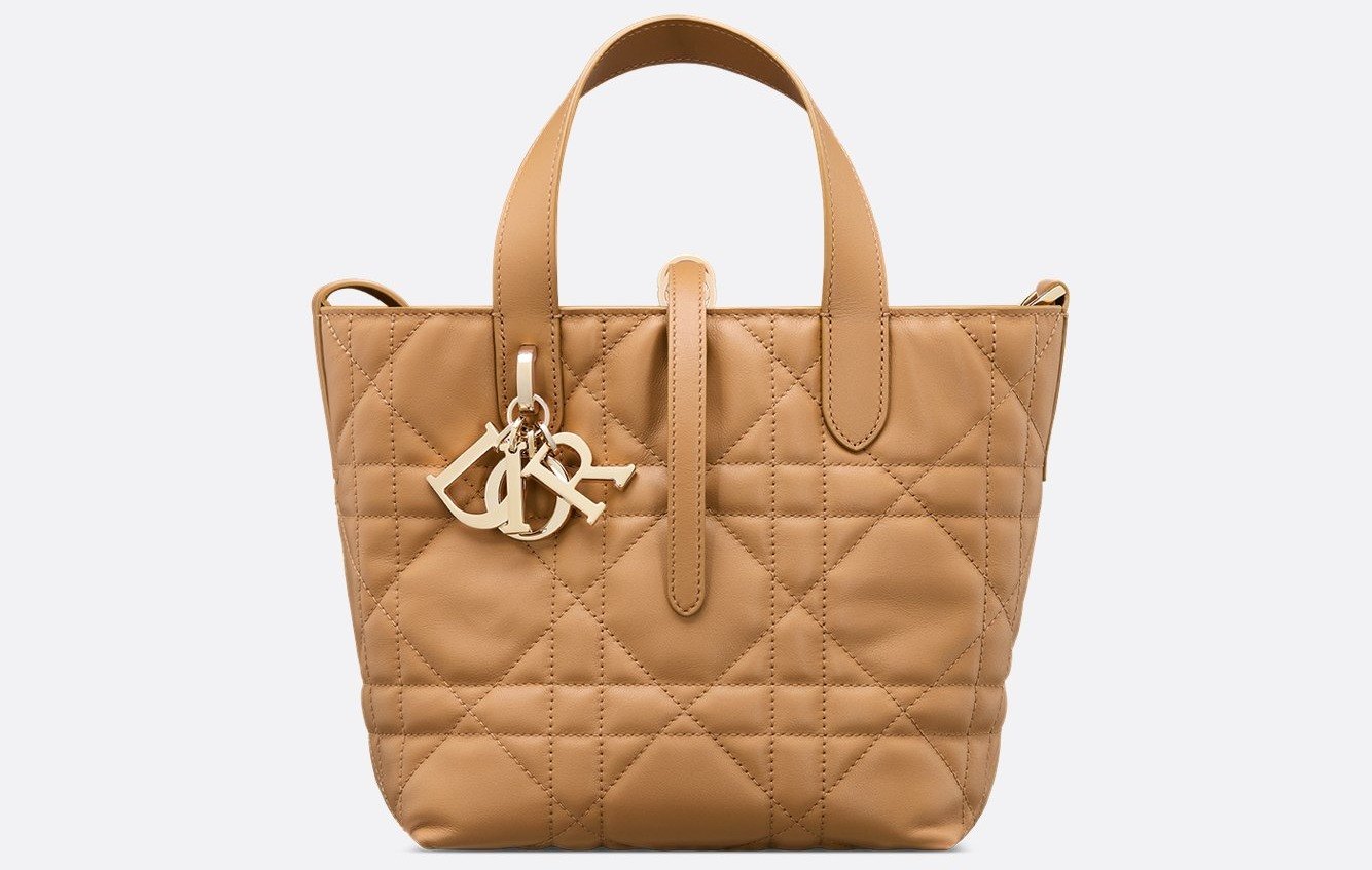 Small Dior Toujours Vertical Tote Bag - Light Gold-Tone Macrocannage Calfskin 1 Small Dior Toujours Vertical Tote Bag - Light Gold-Tone Macrocannage Calfskin 1