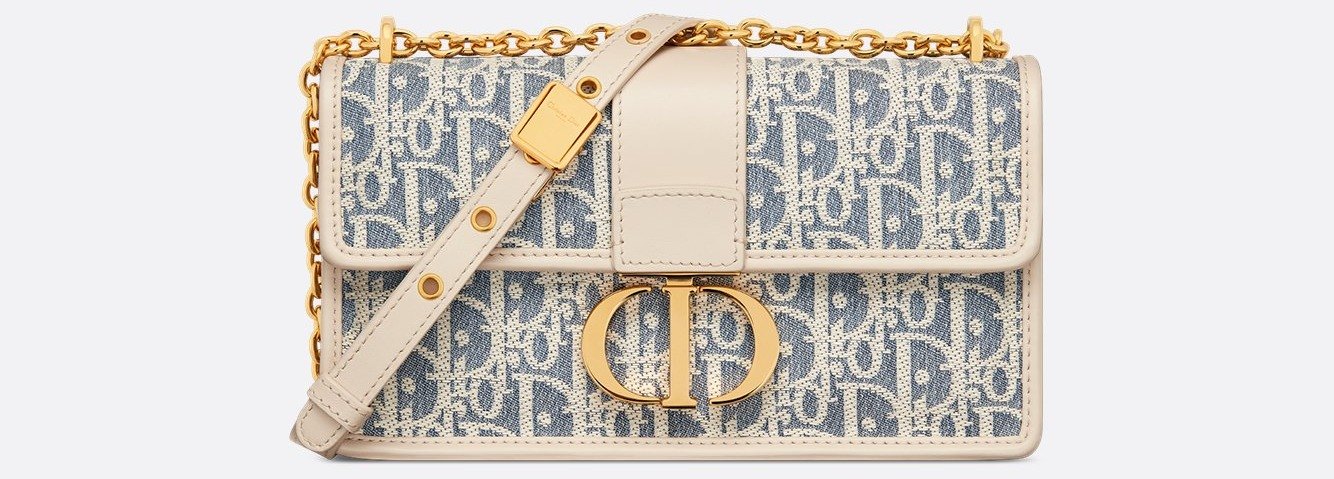 30 Montaigne East-West Bag with Chain - Blue Dior Oblique Chambray with Raffia Effect and Light Biscuit Smooth Calfskin 1 30 Montaigne East-West Bag with Chain - Blue Dior Oblique Chambray with Raffia Effect and Light Biscuit Smooth Calfskin 1