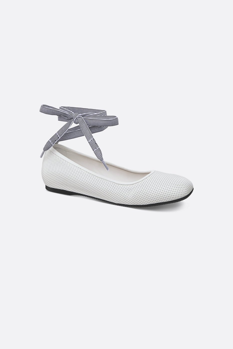 D-Journey Lace-Up Ballet Flat - White Perforated Supple Lambskin 1 D-Journey Lace-Up Ballet Flat - White Perforated Supple Lambskin 1