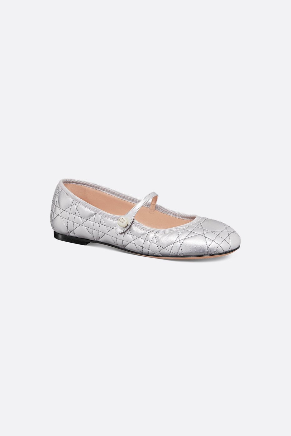Dior Ballet Flat - Silver-Tone Laminated Lambskin with Quilted Cannage Motif 1 Dior Ballet Flat - Silver-Tone Laminated Lambskin with Quilted Cannage Motif 1