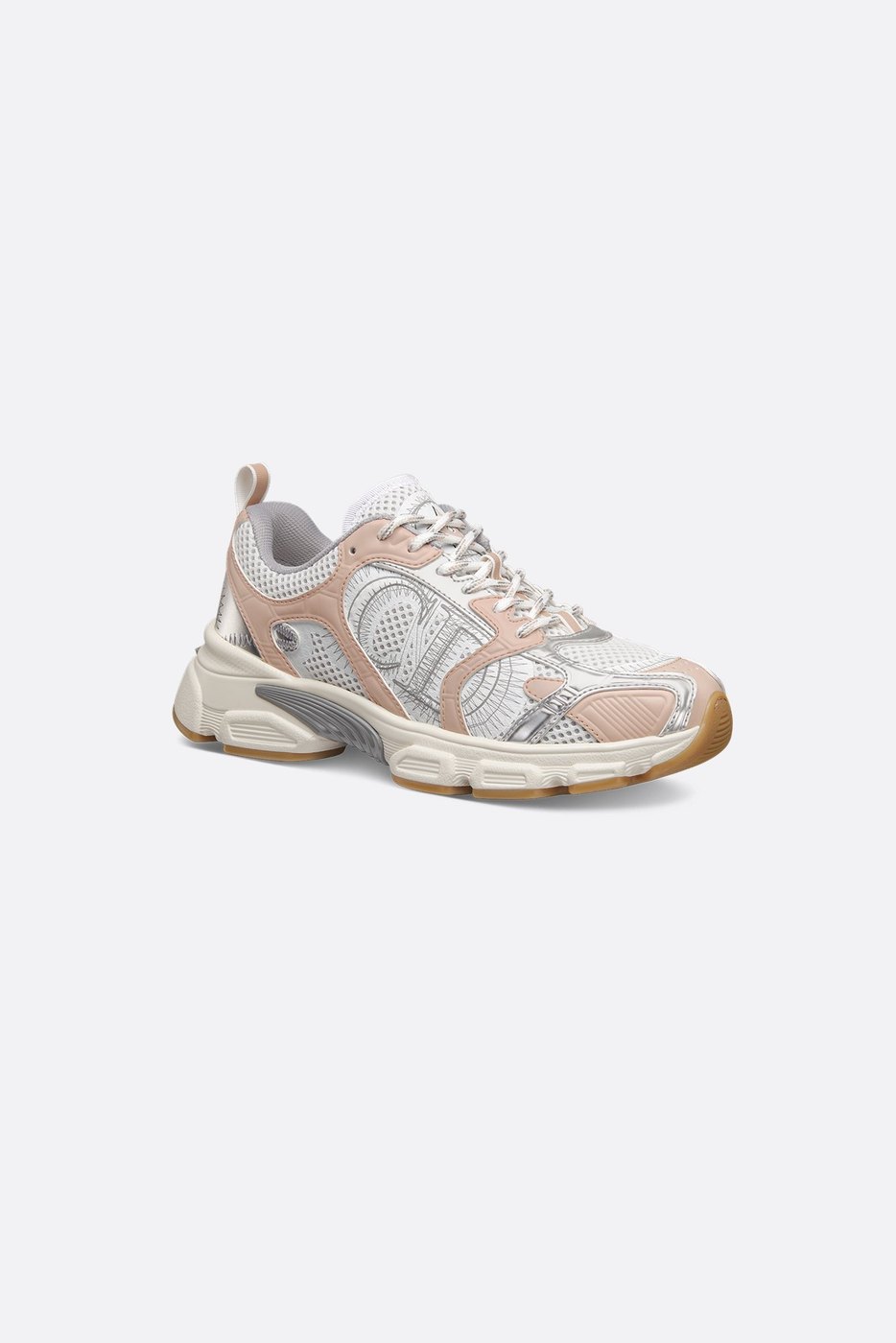 Dior Chrono Sneaker - White Mesh with Nude and Silver-Tone Laminated Leather-Effect Panels 1 Dior Chrono Sneaker - White Mesh with Nude and Silver-Tone Laminated Leather-Effect Panels 1