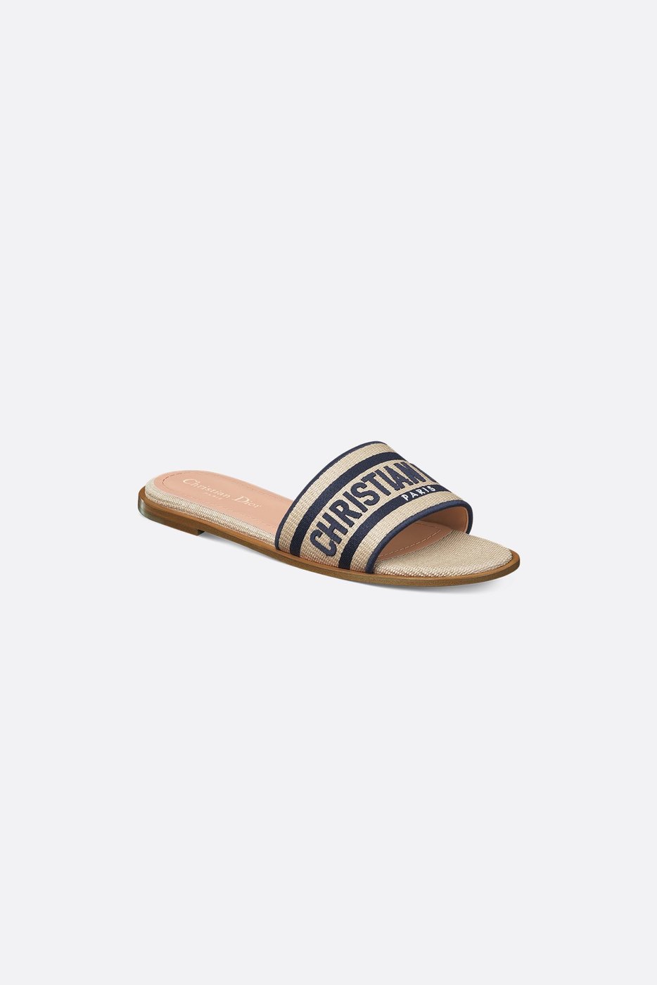 Dway Slide - Natural Raffia and Deep Blue Embroidered Cotton 1 Dway Slide - Natural Raffia and Deep Blue Embroidered Cotton 1