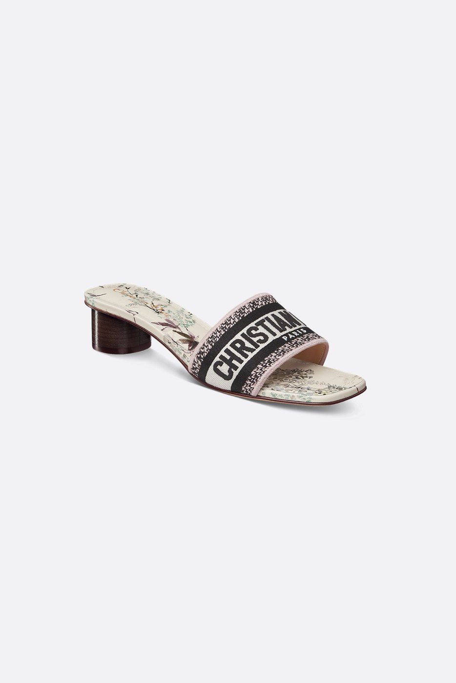 Dway Heeled Slide - Embroidered Cotton and Nude and White Millefiori Motif 1 Dway Heeled Slide - Embroidered Cotton and Nude and White Millefiori Motif 1