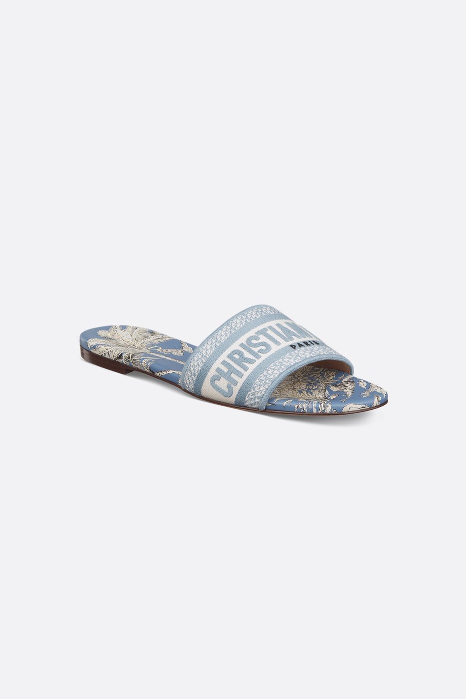 Dioriviera Dway Slide - Embroidered Cotton and Celestial Blue and White Toile de Jouy Palms Motif 1 Dioriviera Dway Slide - Embroidered Cotton and Celestial Blue and White Toile de Jouy Palms Motif 1