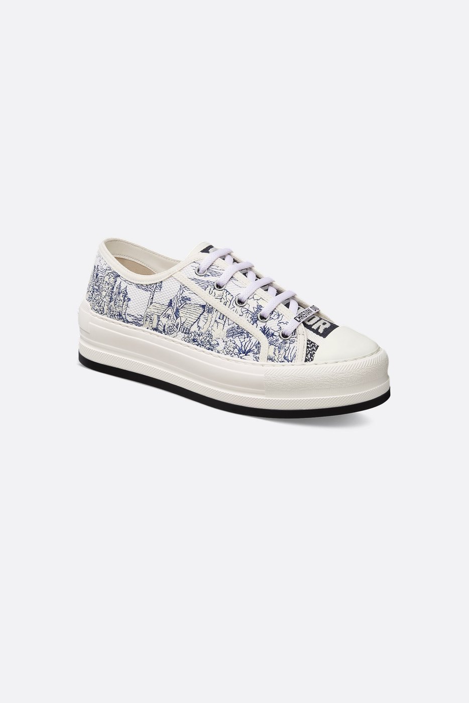 Walk'n'Dior Platform Sneaker - Deep Blue Cotton Embroidered with Toile de Jouy Scotland Motif 1 Walk'n'Dior Platform Sneaker - Deep Blue Cotton Embroidered with Toile de Jouy Scotland Motif 1