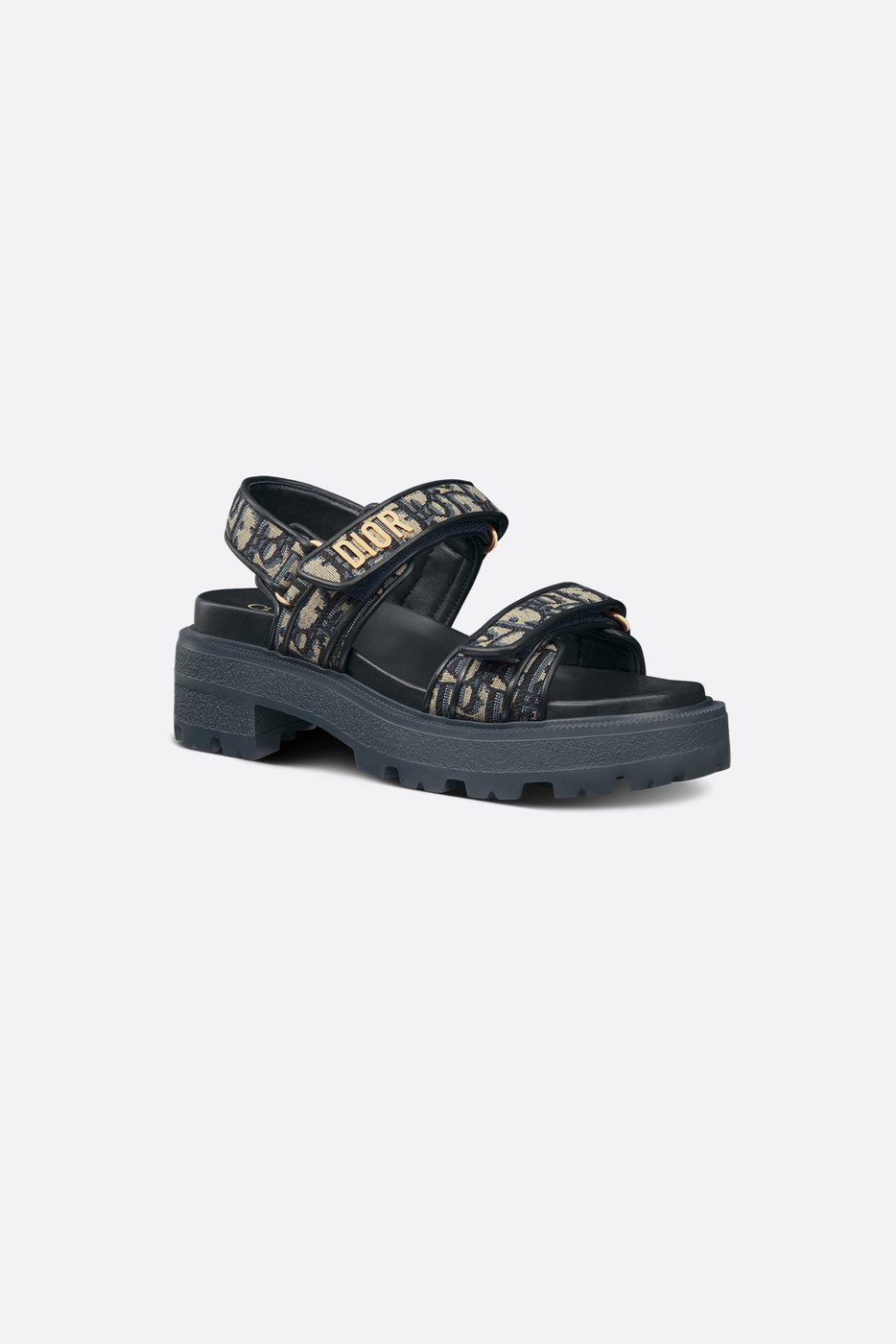 Dioract Platform Sandal - Cotton Embroidered with Deep Blue Dior Oblique Motif 1 Dioract Platform Sandal - Cotton Embroidered with Deep Blue Dior Oblique Motif 1
