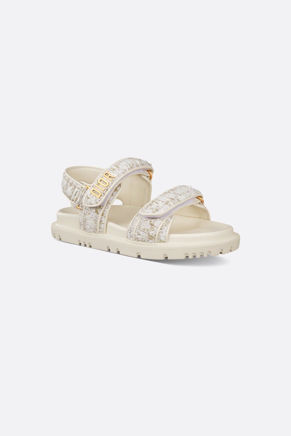 Dior Or Dioract Sandal - White and Gold-Tone Cannage Tweed 1 Dior Or Dioract Sandal - White and Gold-Tone Cannage Tweed 1
