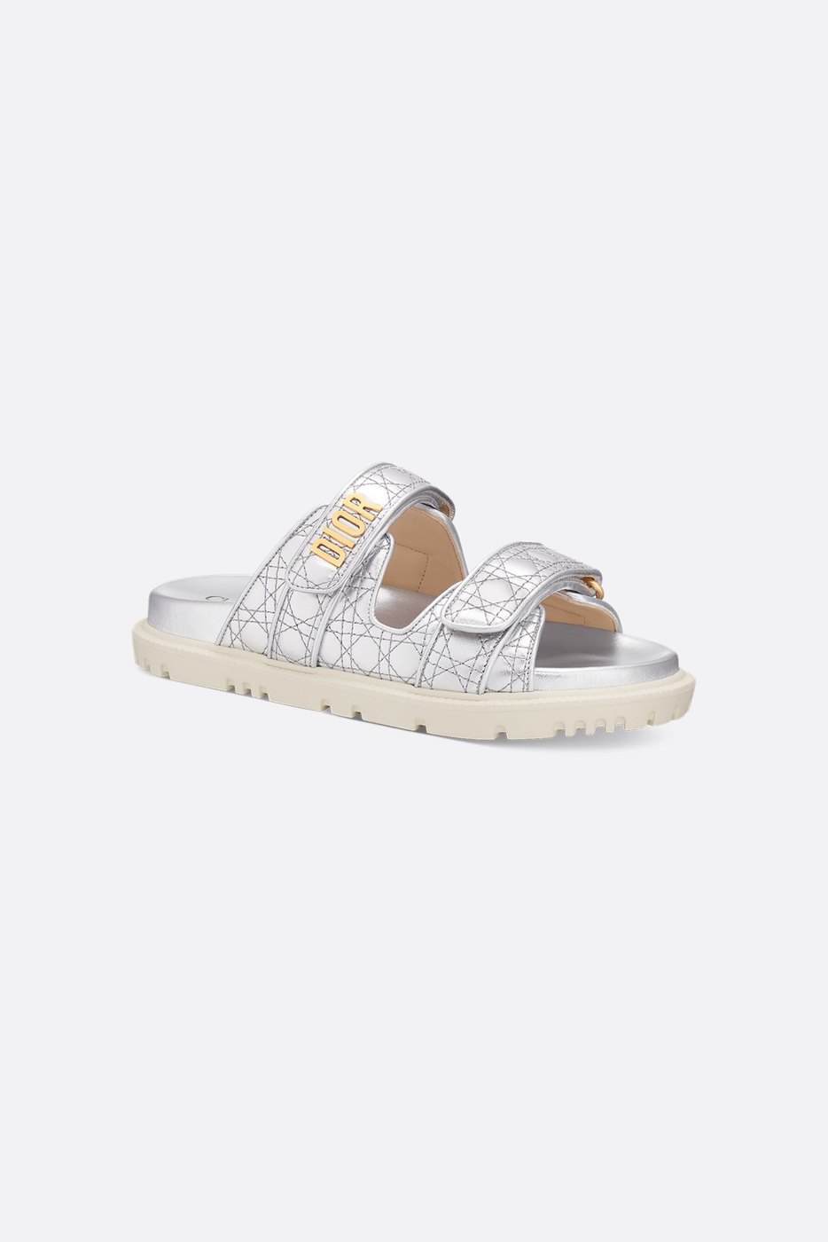 Dior Or Dioract Slide - Silver-Tone Laminated Sheepskin with Quilted Cannage Motif 1 Dior Or Dioract Slide - Silver-Tone Laminated Sheepskin with Quilted Cannage Motif 1