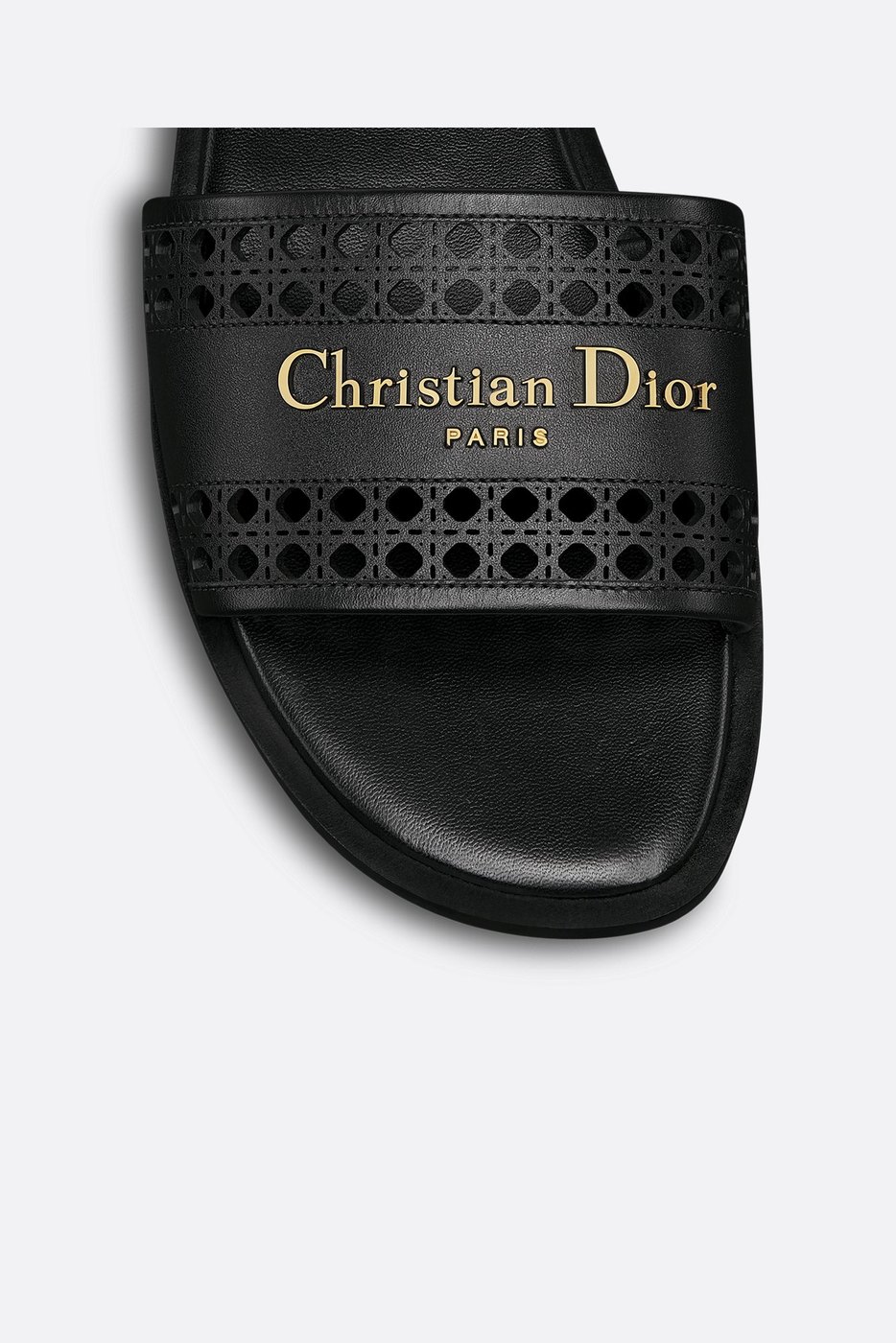 D-Lane Slide - Black Calfskin with Openwork Microcannage Motif 1 D-Lane Slide - Black Calfskin with Openwork Microcannage Motif 1