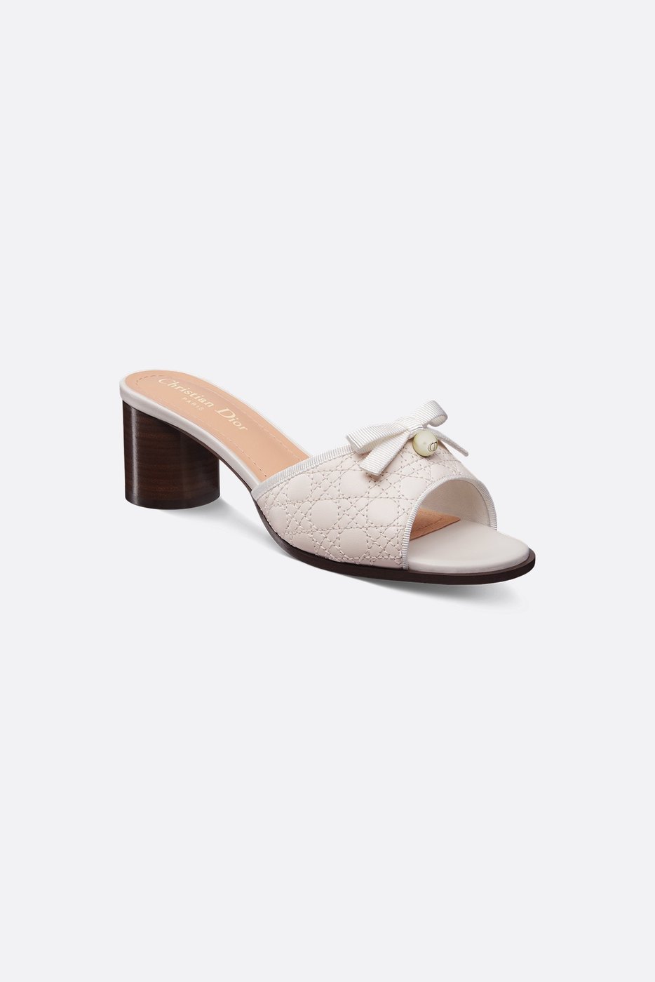 Dior Ballet Heeled Slide - White Quilted Lambskin with Microcannage Motif 1 Dior Ballet Heeled Slide - White Quilted Lambskin with Microcannage Motif 1