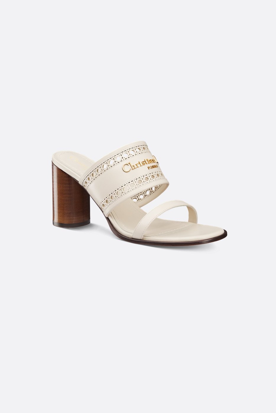 D-Lane Heeled Slide - Light Biscuit Calfskin with Openwork Microcannage Motif 1 D-Lane Heeled Slide - Light Biscuit Calfskin with Openwork Microcannage Motif 1