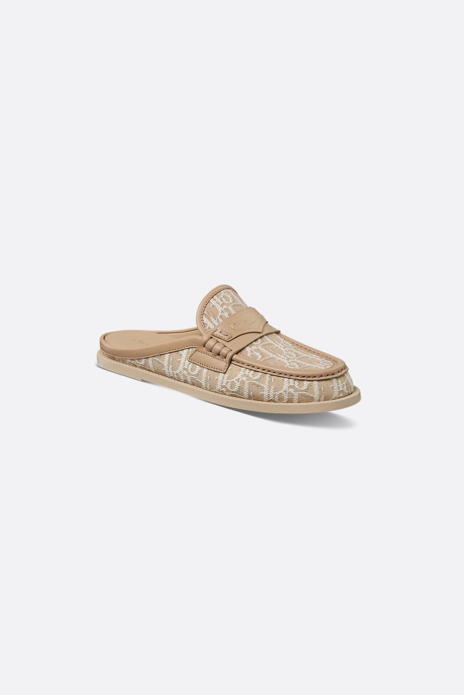 Dior Boy Mule - Beige Cotton Embroidered with Dior Oblique Motif and Calfskin Panels 1 Dior Boy Mule - Beige Cotton Embroidered with Dior Oblique Motif and Calfskin Panels 1