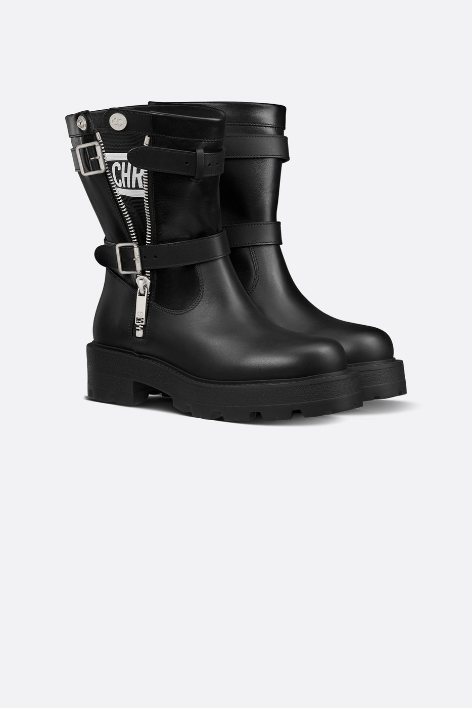 D-Major Ankle Boot - Black Calfskin and Black and White Technical Fabric 1 D-Major Ankle Boot - Black Calfskin and Black and White Technical Fabric 1