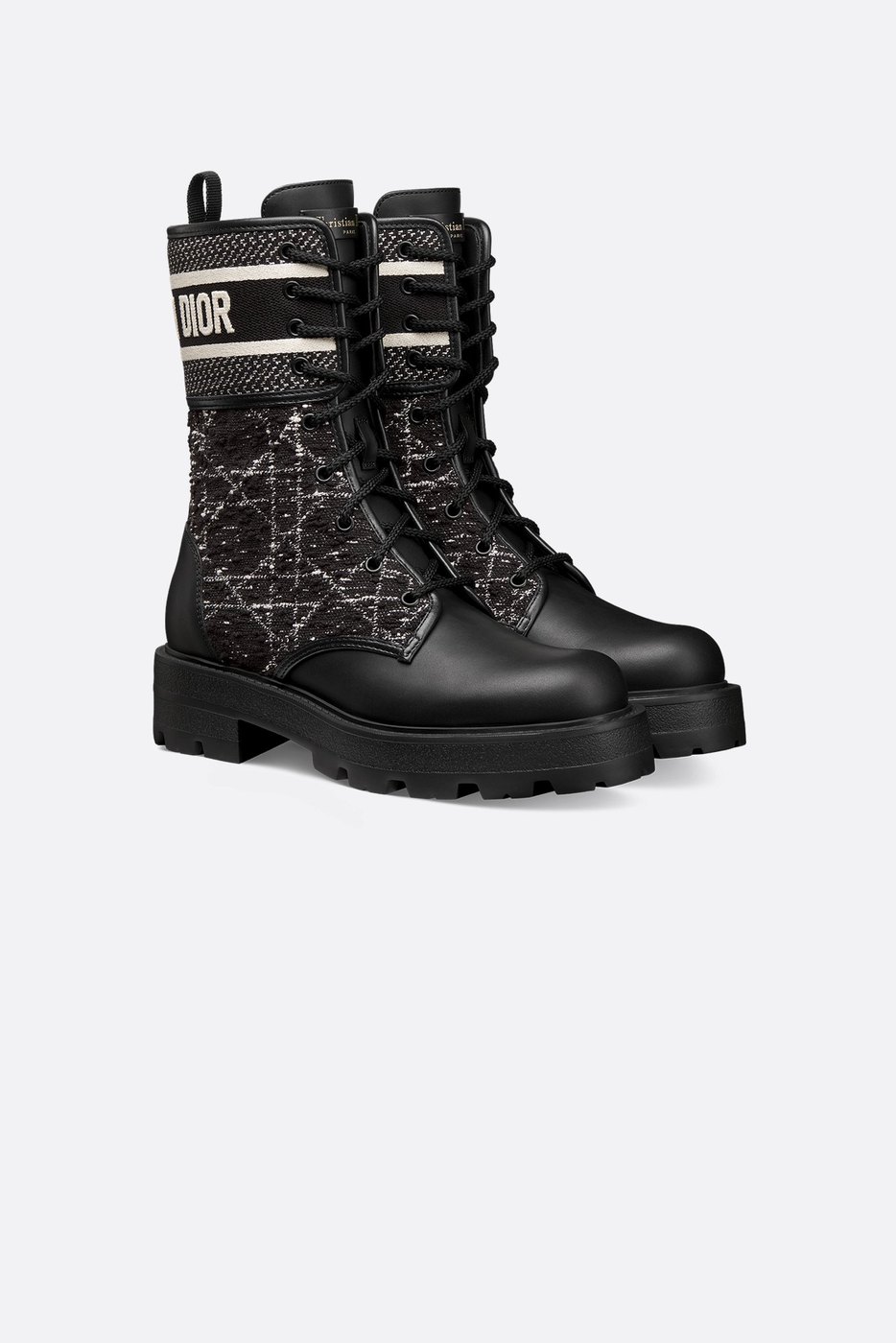 D-Major Ankle Boot - Black and White Cannage Tweed and Black Calfskin 1 D-Major Ankle Boot - Black and White Cannage Tweed and Black Calfskin 1