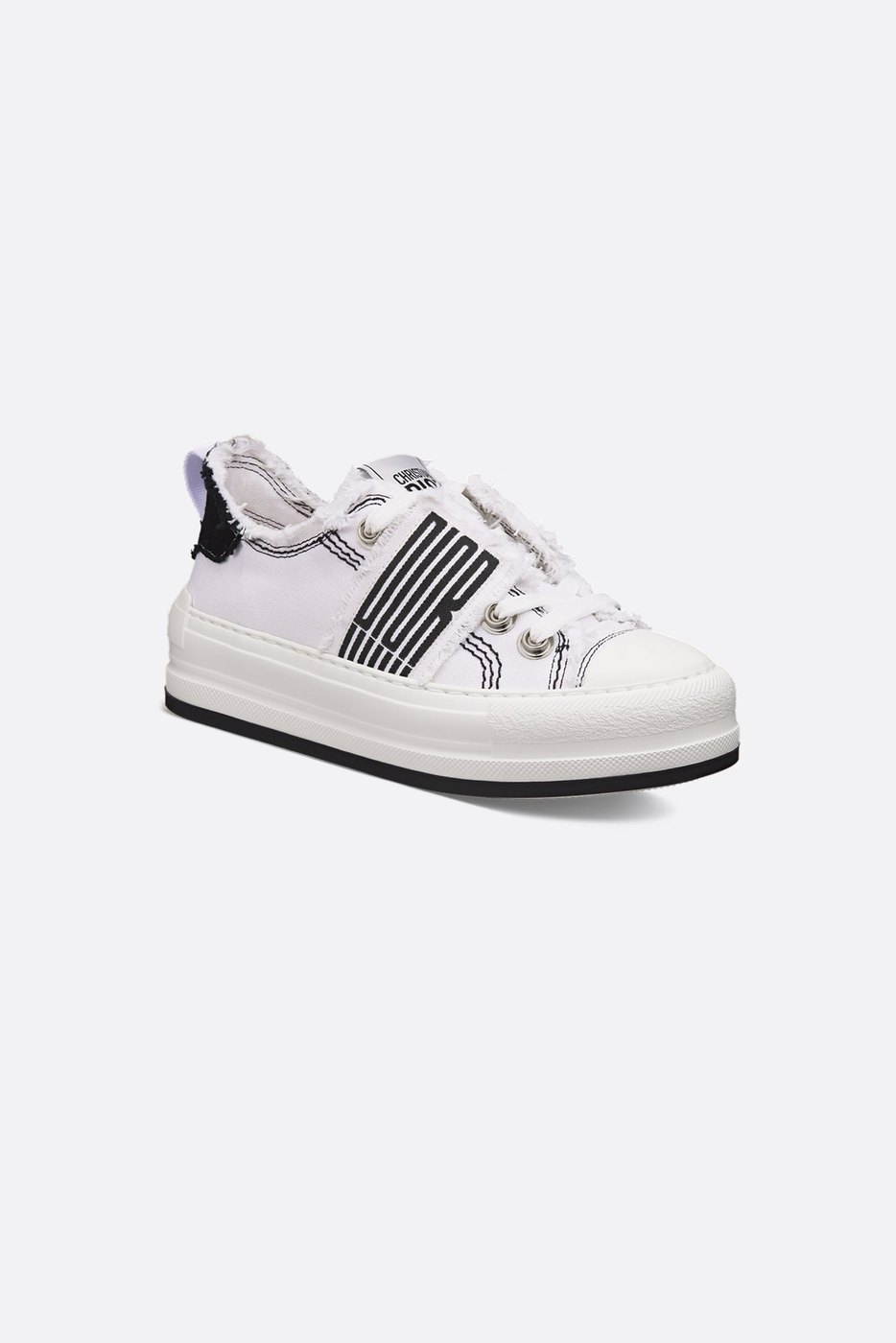 Walk'n'Dior Platform Sneaker - Black and White Fringed Cotton Canvas with Dior Graphique Motif 1 Walk'n'Dior Platform Sneaker - Black and White Fringed Cotton Canvas with Dior Graphique Motif 1