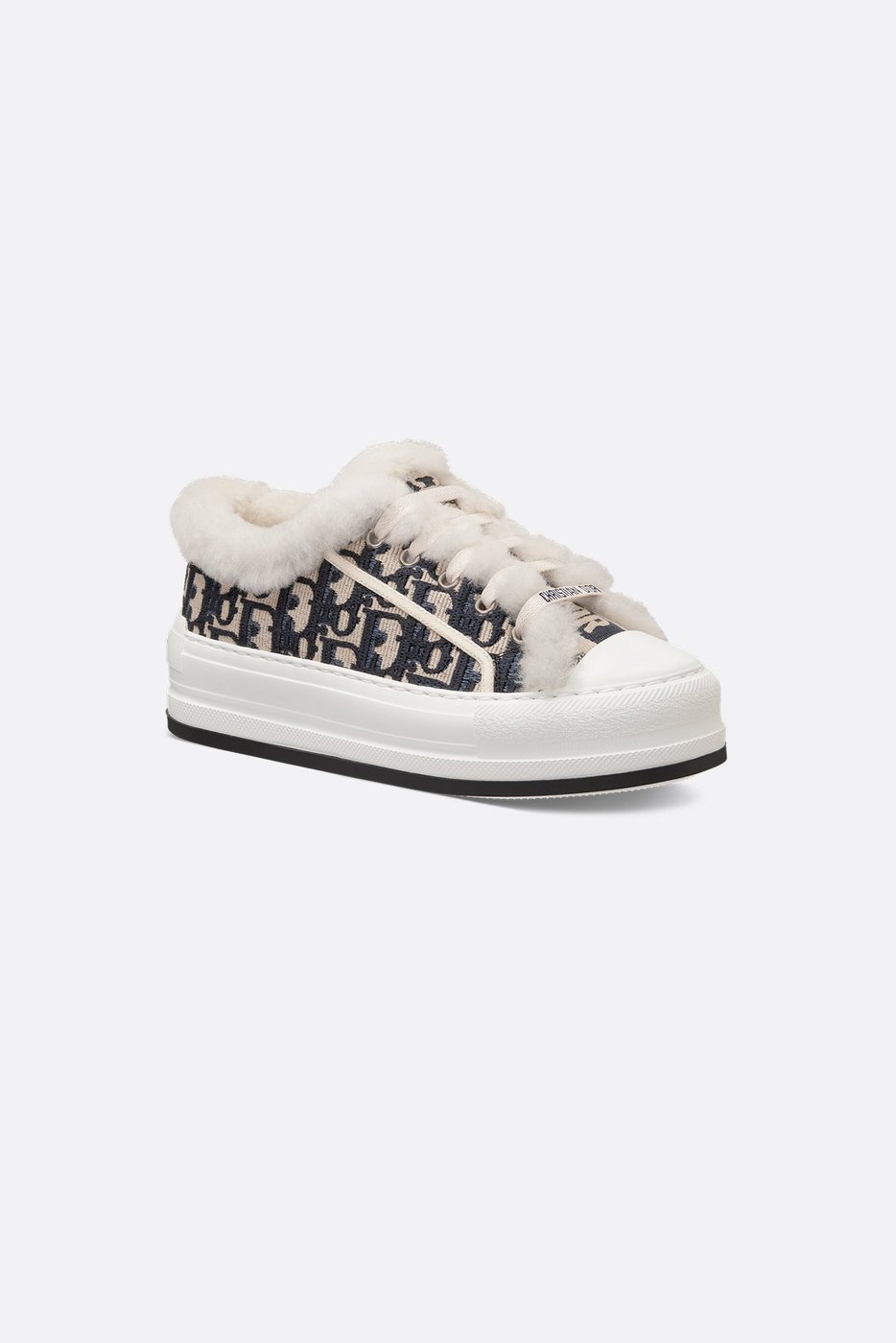 Walk'n'Dior Platform Sneaker - Deep Blue Dior Oblique Embroidered Cotton and White Shearling 1 Walk'n'Dior Platform Sneaker - Deep Blue Dior Oblique Embroidered Cotton and White Shearling 1