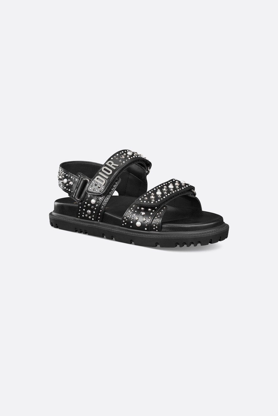 Dioract Sandal - Black Calfskin with Silver-Finish Studs and White Resin Pearls 1 Dioract Sandal - Black Calfskin with Silver-Finish Studs and White Resin Pearls 1