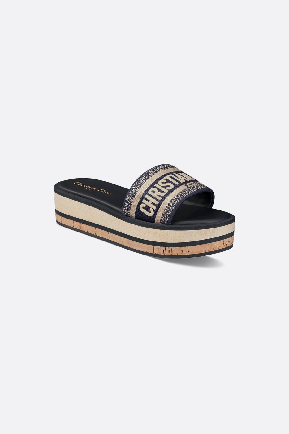 Dway Platform Slide - Deep Blue Embroidered Cotton 1 Dway Platform Slide - Deep Blue Embroidered Cotton 1