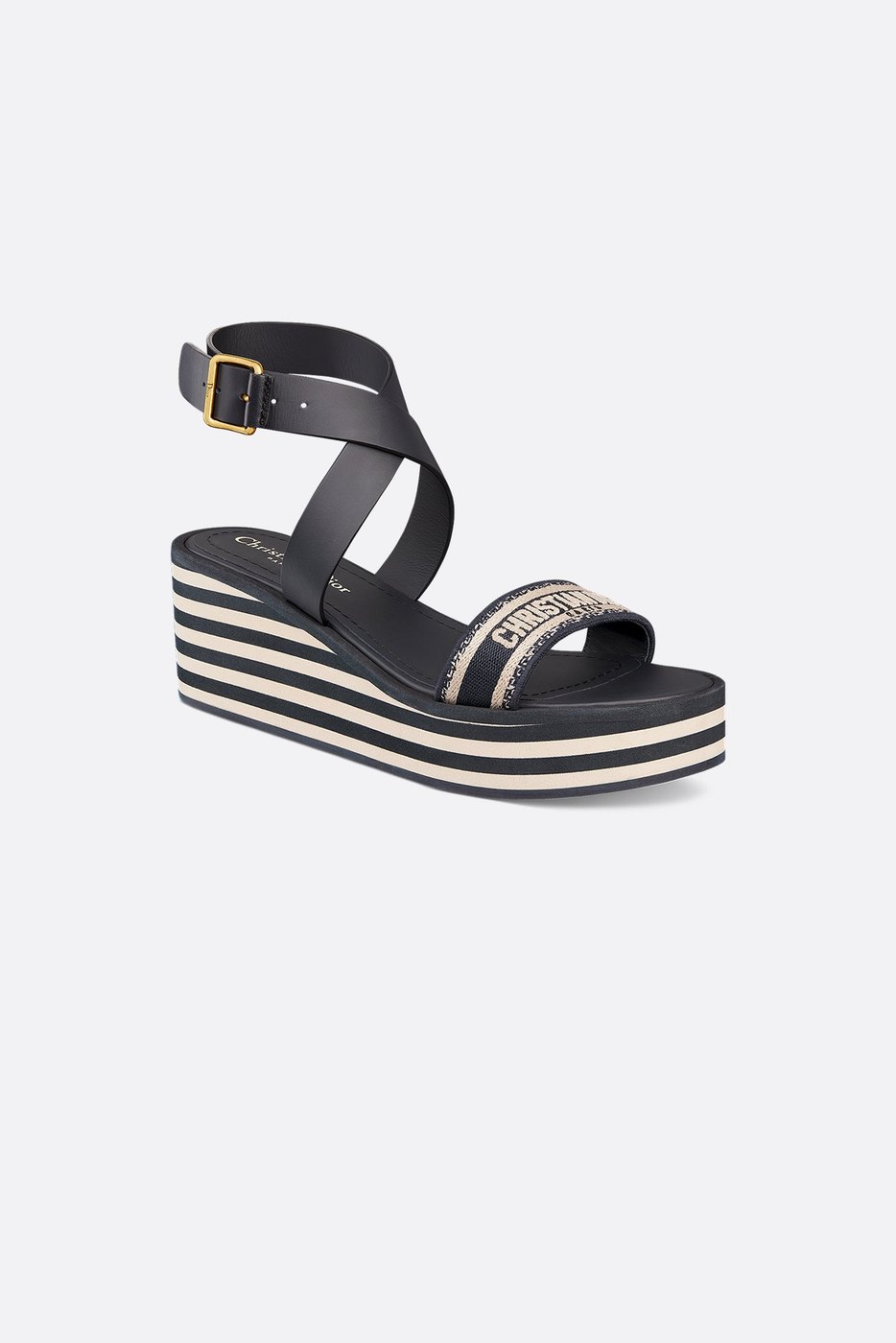 Dway Wedge Sandal - Deep Blue Embroidered Cotton 1 Dway Wedge Sandal - Deep Blue Embroidered Cotton 1