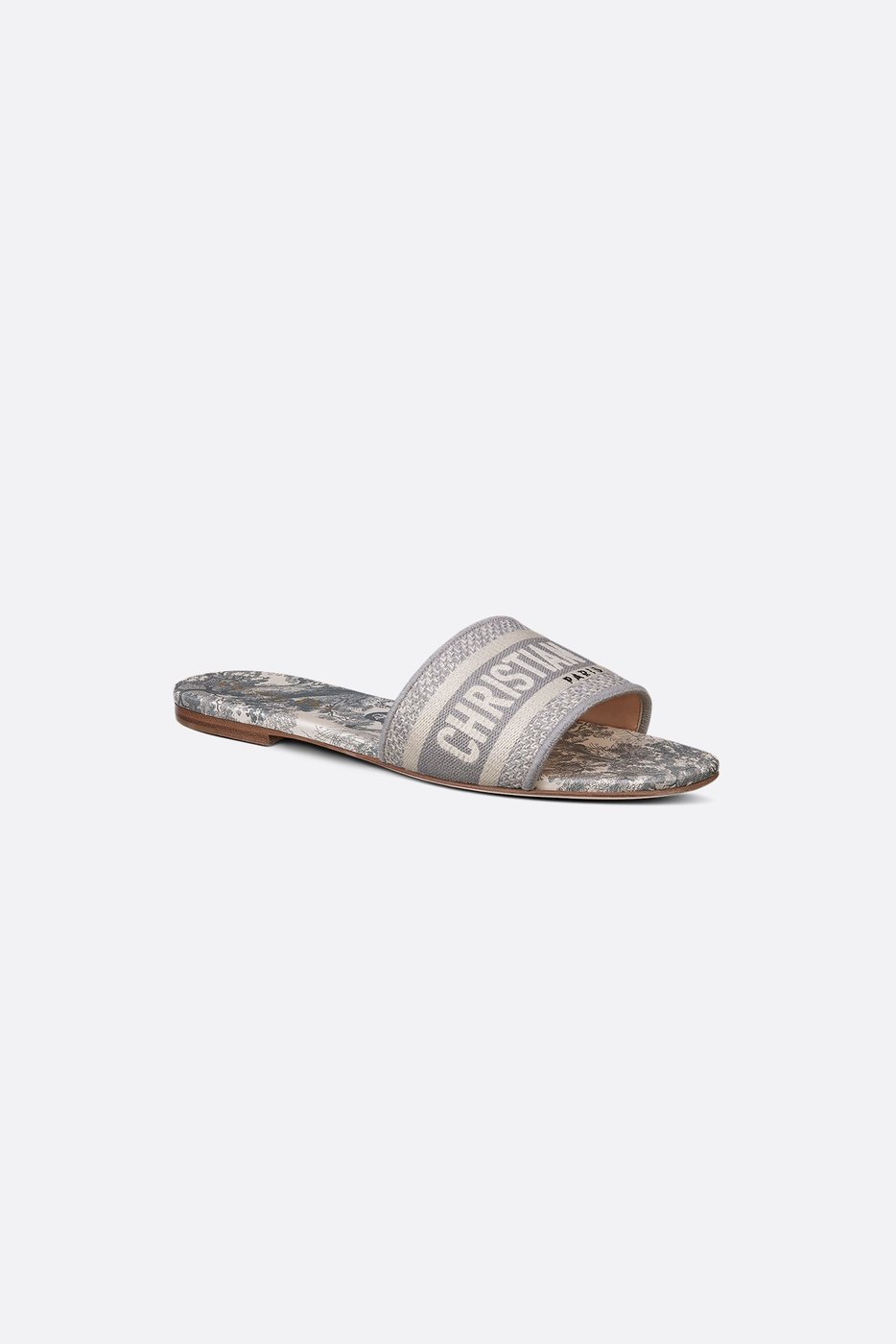 Dway Slide - Gray Embroidered Cotton and Toile de Jouy Motif 1 Dway Slide - Gray Embroidered Cotton and Toile de Jouy Motif 1
